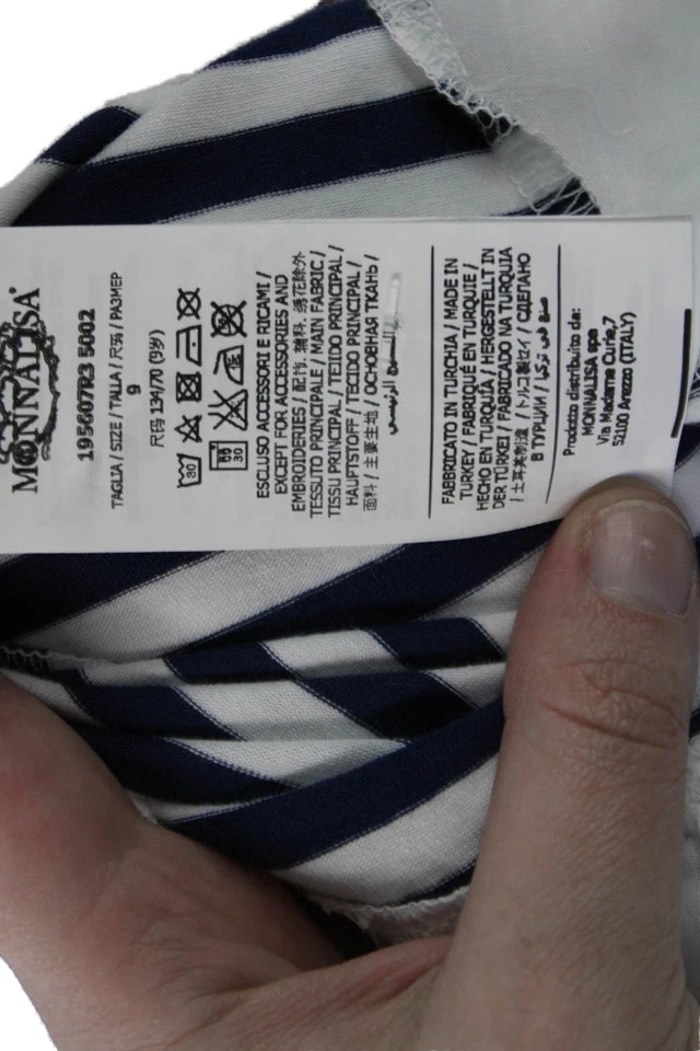 Vestido listrado de joias Monna Lisa infantil feminino azul branco tamanho 9 - Imagem 3 de 4