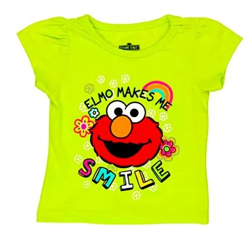 Camiseta Manga Corta Sesame Street Girls Elmo Makes Me Smile - Verde Nueva con Etiquetas