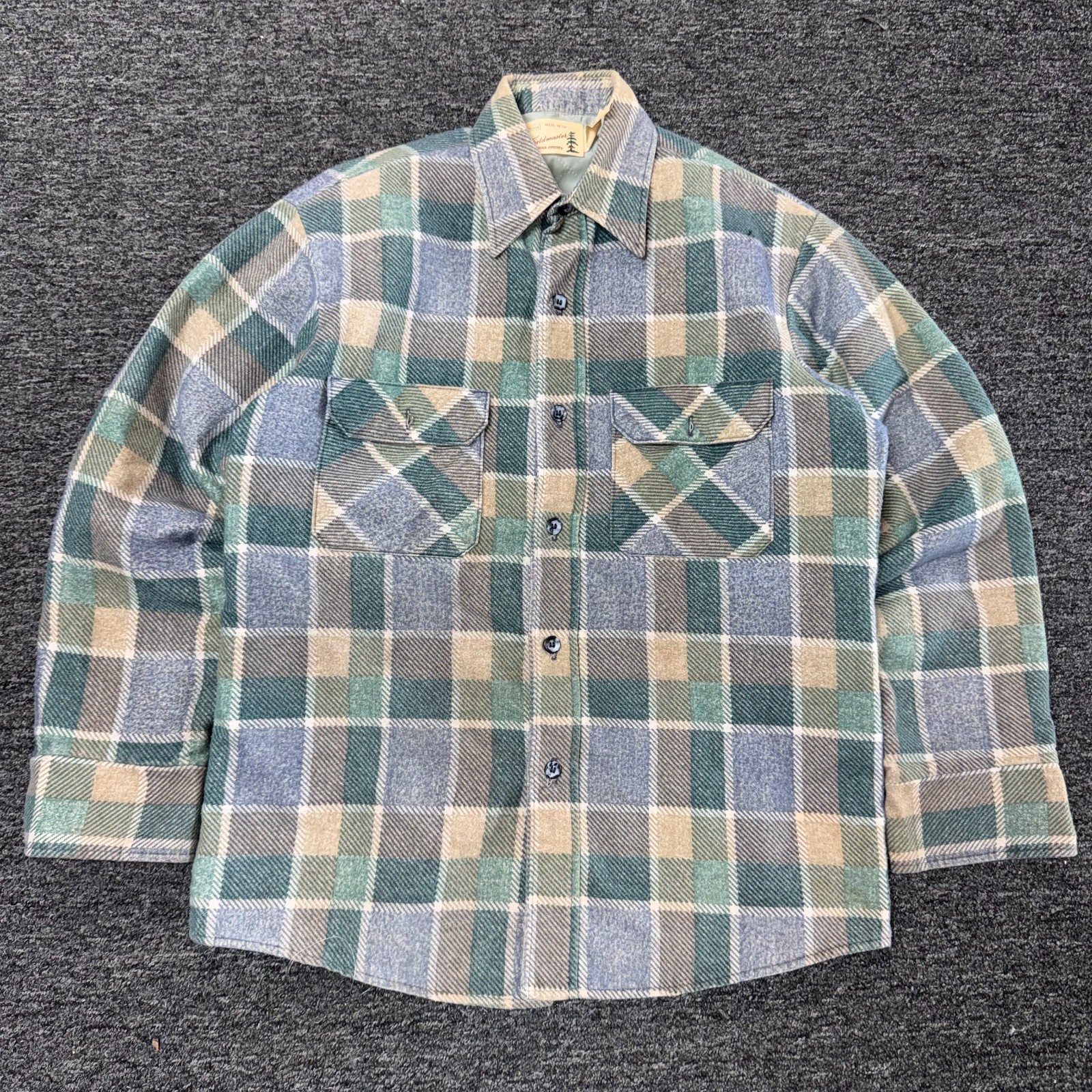Vintage 80s SEARS Fieldmaster Perma Prest Flannel Button Shirt Mens Sz M 15.5