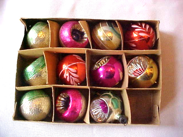 (11) Christmas Mercury Glass Indent Mini Feather Tree Ornaments 1.5” MIXED LOT