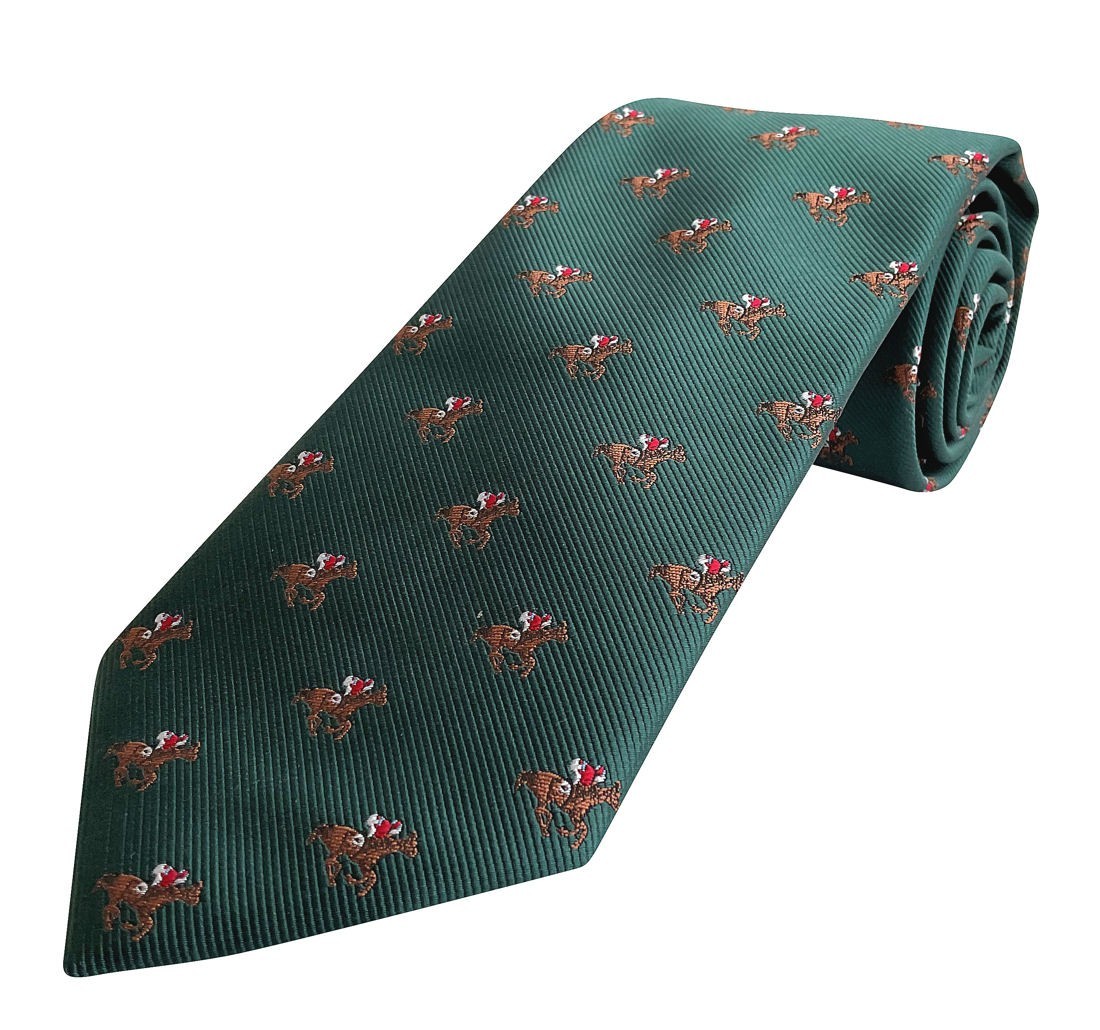 THE TIE STUDIO - Racing Horse & Jockey on Green Novelty Necktie