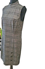 Dark Academia Sleeveless Mock Neck Plaid Sheath Dress Medium M