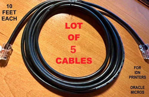 Pack of 5 - IDN Printer Cable RJ45 male 8-pin to RJ12 male 6-pin 10'