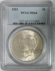 1922 Silver Peace Dollar, PCGS MS-64