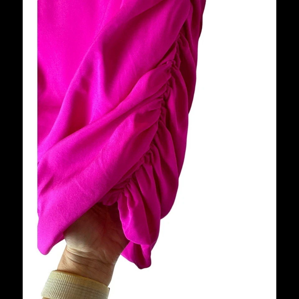 Jay Godfrey Skirt Women 4 Hot Pink Silk Ruched Gathered Sides Mini Sexy Party - Image 4 of 4