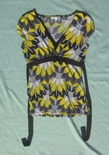 Moa Moa Yellow/Black Floral Empire Waist Tie ...