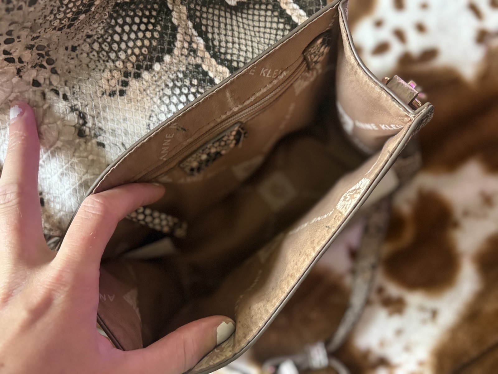 Anne Klein Python Cream Handbag purse crossbody s… - image 8