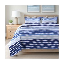 SLPR Blue Wave 3-Piece Quilt Set - Queen Size with 2 Shams, Coastal... Fast Ship
