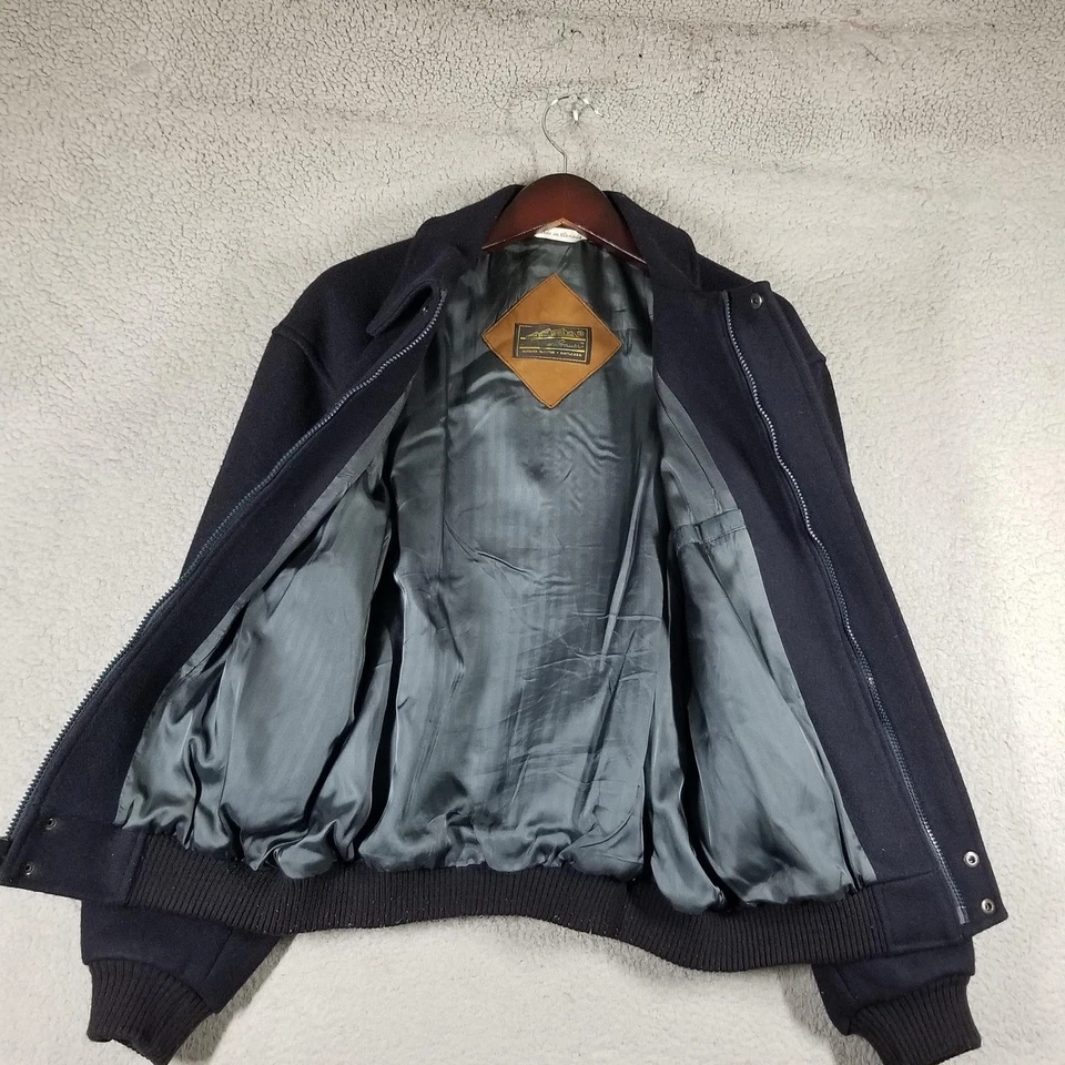 VINTAGE Eddie Bauer Jacket Mens M Black Wool Blend Bomber Made in Canada 90s - Image 2 of 4