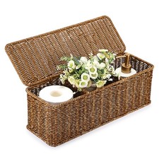Wicker Storage Basket with Lid, Rectangular Narrow Baskets for Bathroom, Farm...