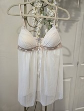 Linea Donatella Chiffon Babydoll Chemise Nightgown Ivory With Thong Large