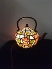 Tiffany Style Teapot Lamp Stained Glass Tea Kettle Accent Light Vtg No Box