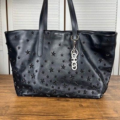 JIMMY CHOO Star Studs Black Leather Tote Bag Damen Schulter Handtasche aus Japan