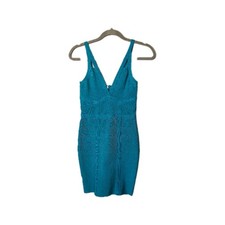 GUESS Teal Knit Bodycon Dress V-Neck Strappy Sleeveless Zip Short Size S