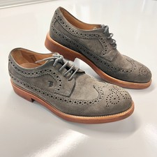Tod’s Punta de Ala Brogue Zapatos Gris Gamuza Cuero Italia Hombres 7.5it Vestido de Lujo
