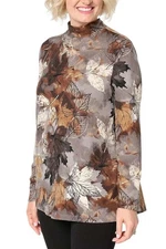 Denim & Co. Petite Heavenly Jersey Mock Neck Top Neutral Leaf M New