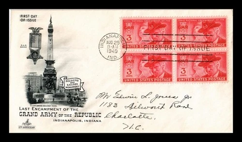 DR JIM STAMPS US COVER GRAND ARMY OF REPUBLIC FDC SCOTT 985 BLOCK OF 4 ARTCRAFT