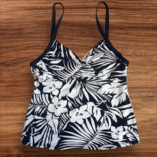 Lauren Ralph Lauren Tankini Swim Top Size 6 Navy Blue White Floral Underwire Bra