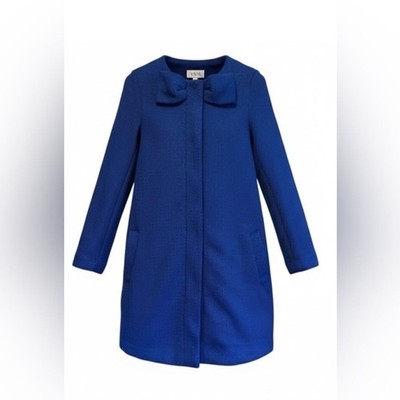 Elle Royal Blue Bow Collar Textured Coat Size Small