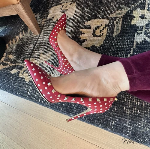 VALENTINO GARAVANI ROSSO E BIANCO POIS ROCKSTUD TACCO A PUNTA TG 39 5