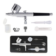 Airbrush Kit Dual-Action Gravity Feed Air Brush Gun with 0.3mm and 1/3 oz. fo...