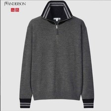 Uniqlo JW Anderson Gray Half Zip Sweater S High Gauge Knit Pullover