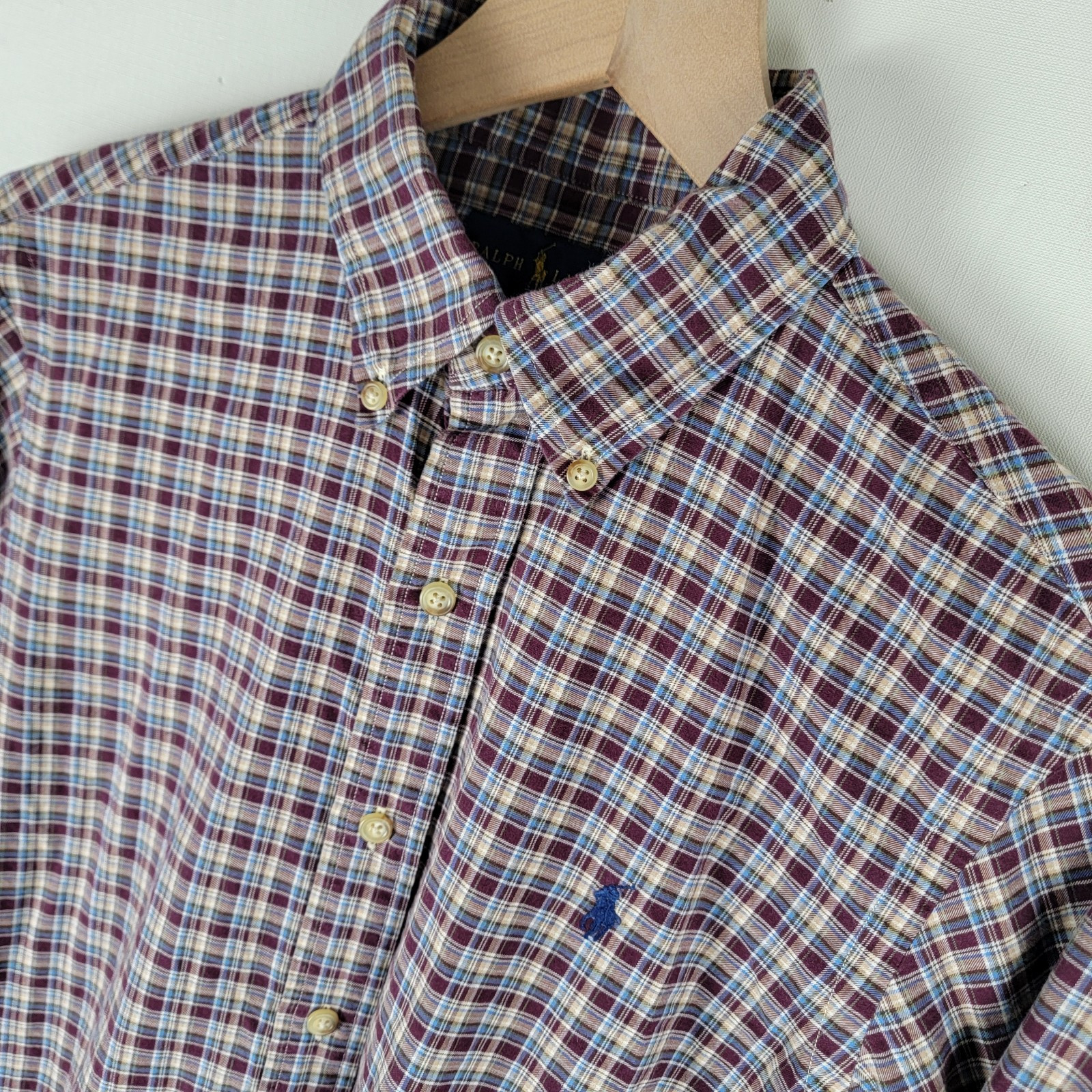 Polo Ralph Lauren camicia manica lunga bottoni PONY taglia small PLAID CHECK COTONE