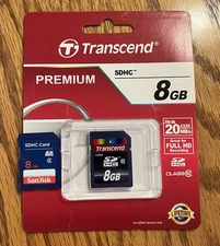 Two 8GB SDHC Memory Cards SanDisk Transcend