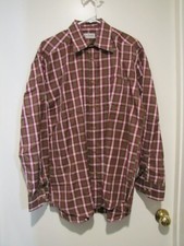 David Donahue Mens dress shirt size Medium brown / burgandy plaid