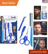 Gentlemen s Mustache Grooming Kit: Stainless Steel Scissors Travel Razor