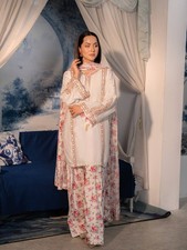 Presenting White Natural Crepe Salwar Kameez With Dupatta For Festival Wear