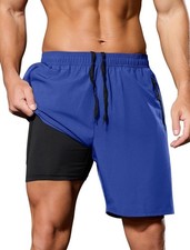 Mens 7'' 2 in 1 Quick Dry Athletic Running Shorts Drawstring Breathable Socce...