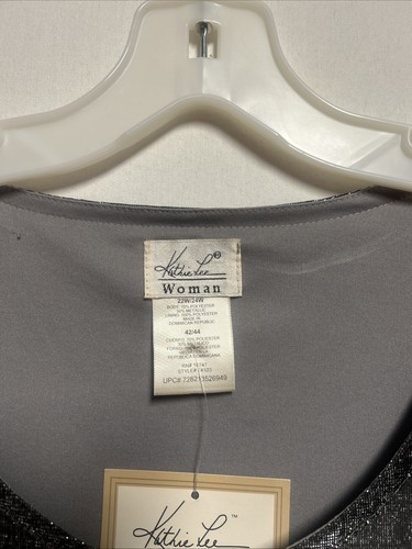 Blusa Kathie Lee Plateada Brillante Metálica Para Mujer Talla 22/24 Fiesta Vacaciones Brillante - Imagen 2 de 11