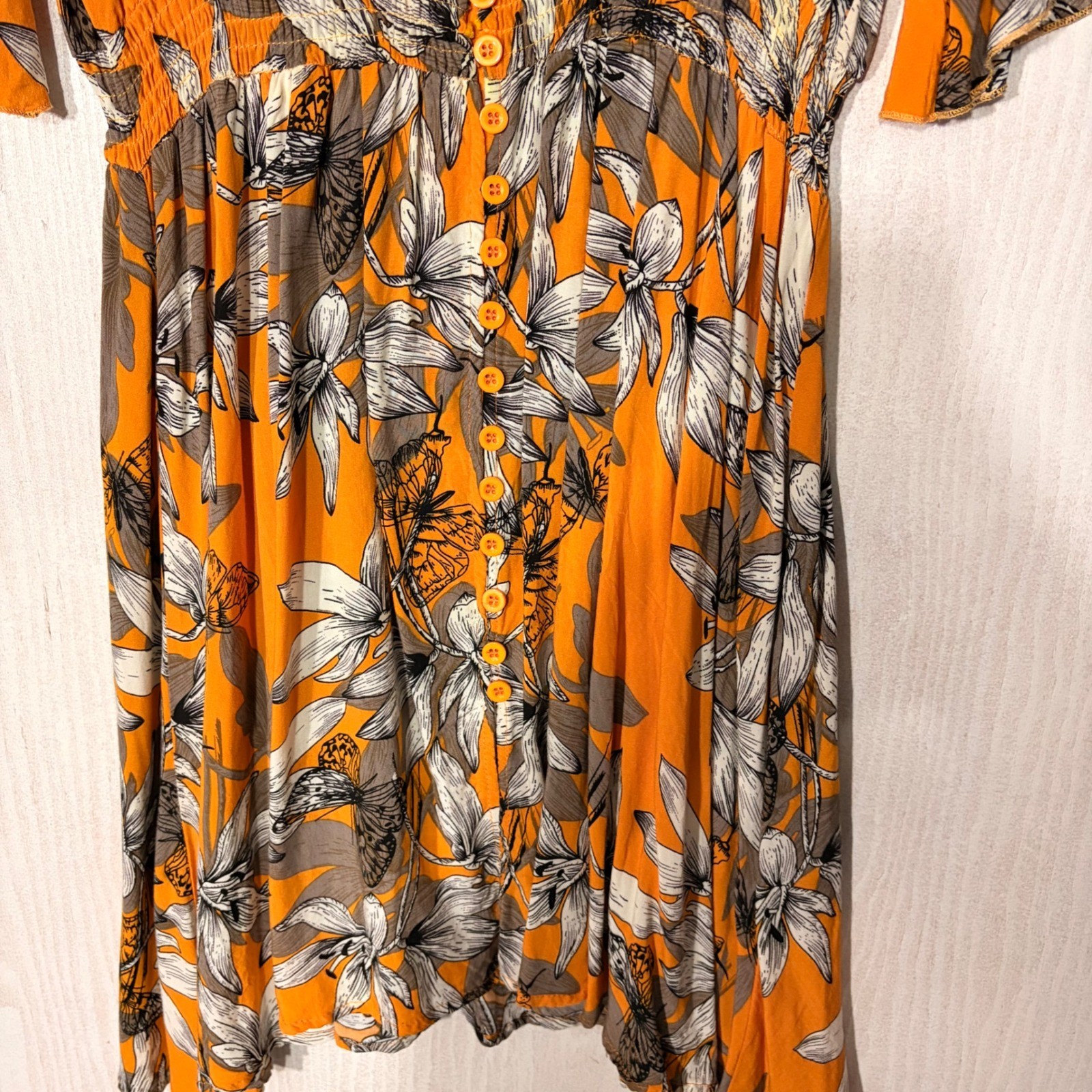 Unbranded Floral Butterfly Mini Dress Womens Size M Orange Button Front Boho image 8