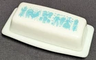 1960's Pyrex Butter Dish "AMISH BUTTERPRINT" Turquoise White Milk Glass USA NICE