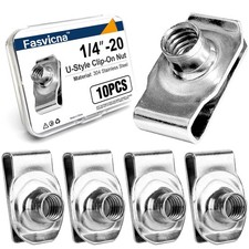 1/4"-20 U Clip Nuts, 304 Stainless Steel Extruded Clip-On U Nuts for Automoti...