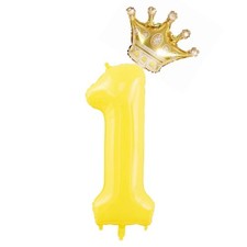 40 Inch Yellow Large Number 1 Balloons With Crown, Number 1 Foil Helium Ballo...