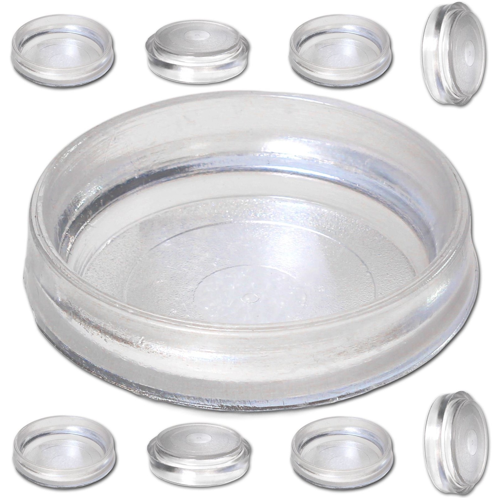8 x Large Clear Castor Cup Furniture Feet 60 mm