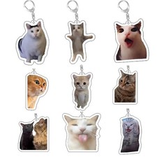 Funny Cat Meme Keychain Cute Cartoon Resin Key Ring Bag Pendant Gift USA Seller