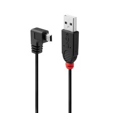LINDY 31972 2m USB 2.0 Cable, Type A to Mini-B, 90 Degree Right Angle Single