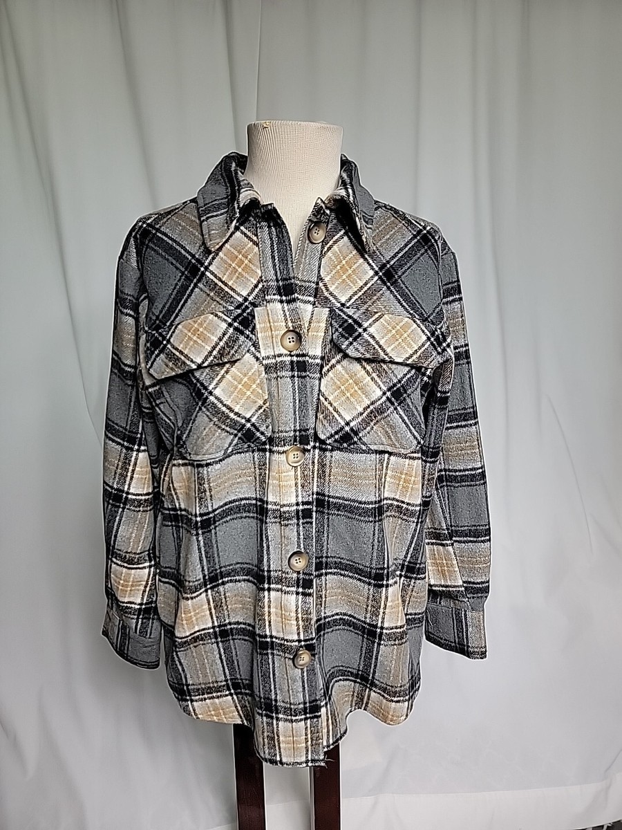 Steve Madden Plaid Flannel Button Shirt Jacket Womens Oversized 