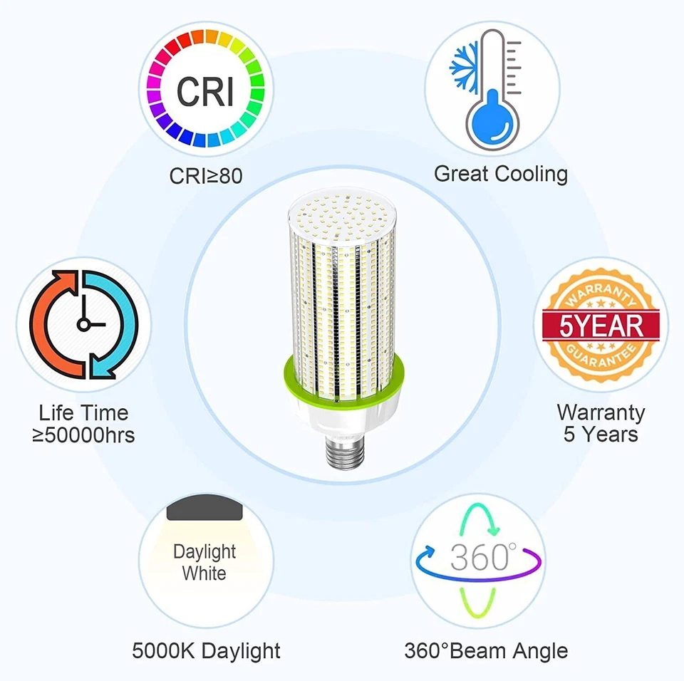 480V LED Corn Light Bulb 120W E39 Base Industrial Grade Cob Bulb 5000K ETL List - Image 4 of 4