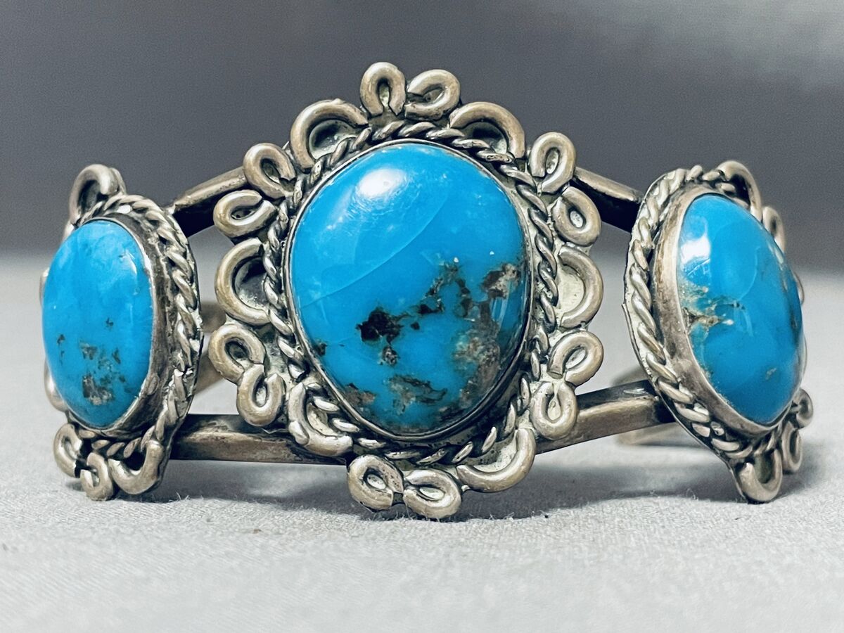 Rare Vintage Navajo old Morenci Turquoise Native American Jewelry Silver Bracelet Rare Vintage Navajo old Morenci Turquoise Native American Jewelry Silver Bracelet