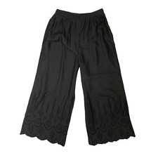 Anthropologie Pants Womens 2T Tall Black Wide Leg Eyelet Crop High Rise Side Zip