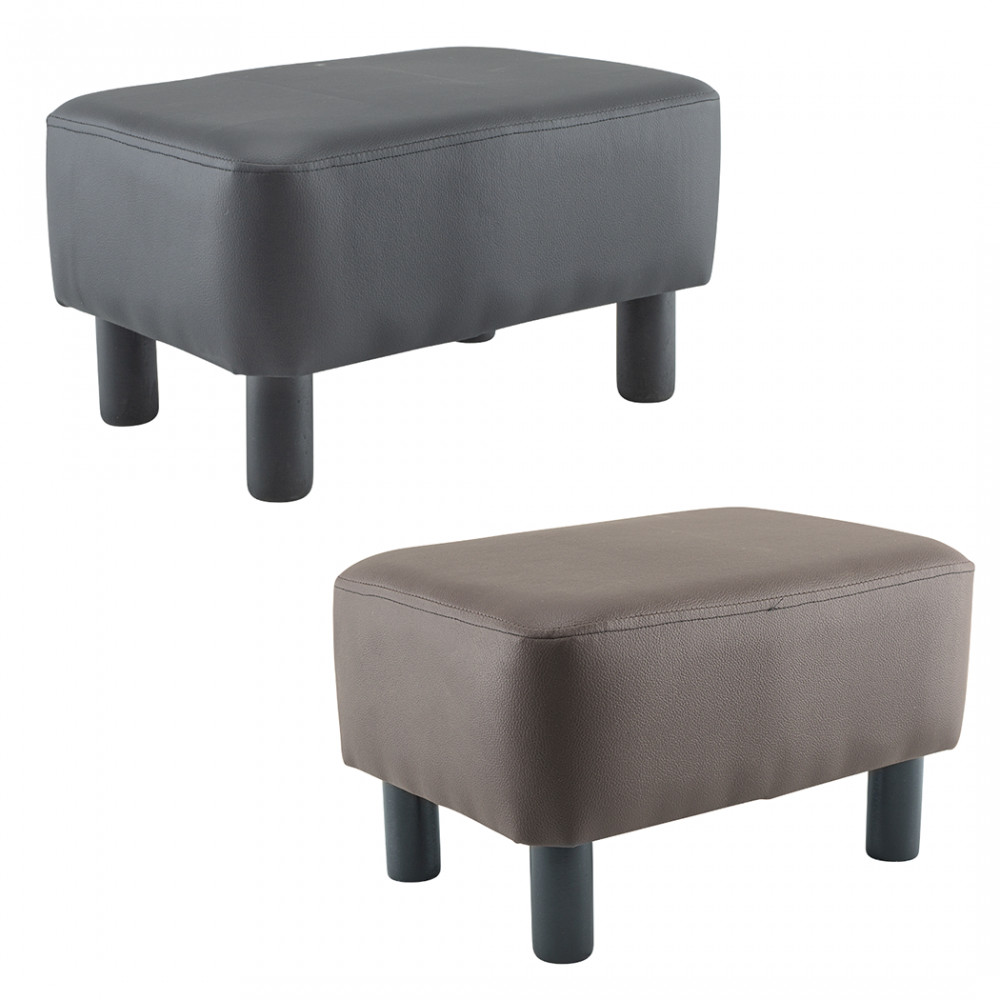 Tabouret de chambre haut de gamme en faux cuir et bois noble capitonné noir