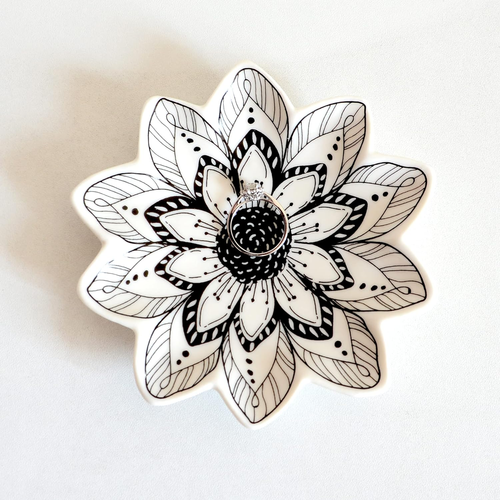 Small Flower Jewelry Dish Tray, Decorative Ceramic Trinket Dish, Modern Accent T