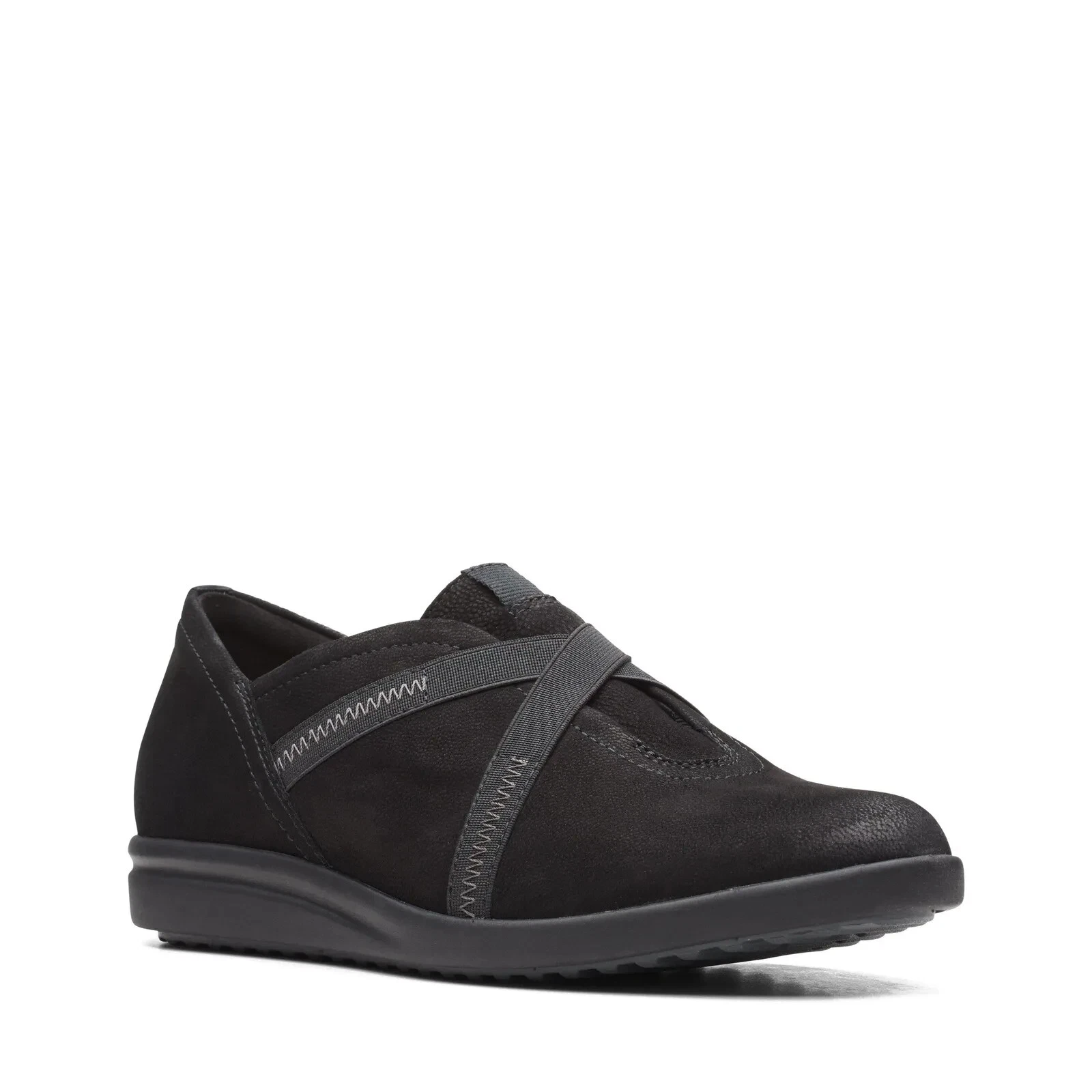 Scarpe slip on casual casual Clarks da donna Tamzen Step in pelle nera 5 5 M NUOVE