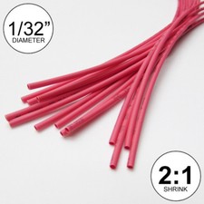 1/32" ID Red Heat Shrink Tube 2:1 ratio polyolefin 25 ft inch/feet/to 0.8mm