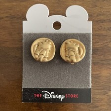 Winnie the Pooh Bear Disney Store Antiqued Gold Tone Clip On Earrings