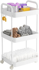 Baby Diaper Caddy Organizer, 3-Tier Movable Diaper Cart with Wheels, Newborn ...